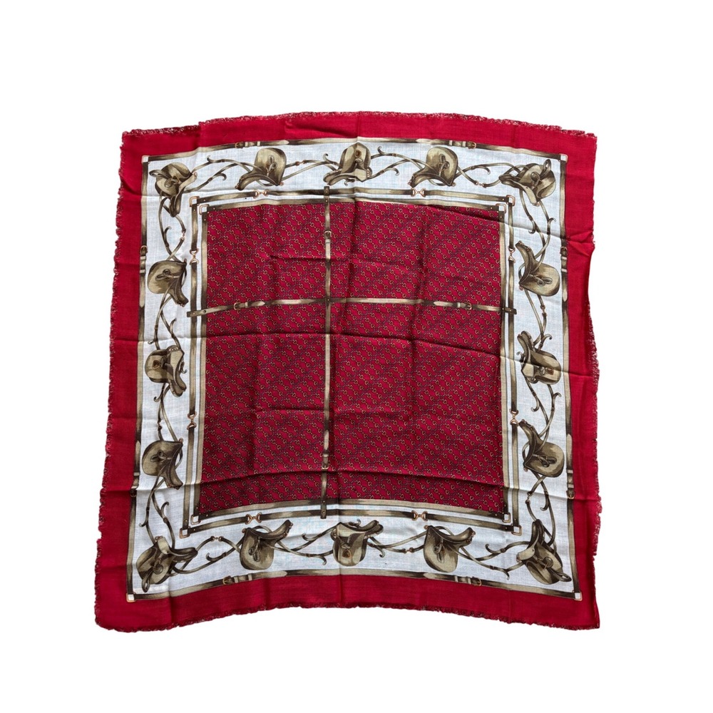 Michelle Stuart Scarf Womens 31x31 Red Equestrian Wool Saddle Print Western